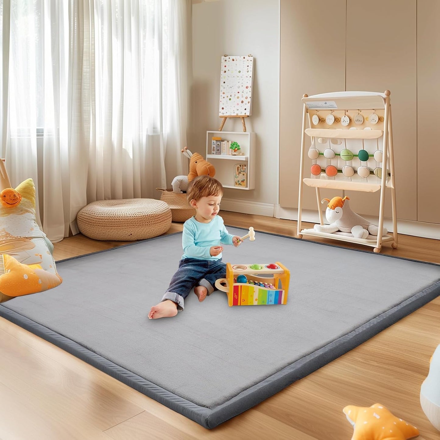 SUNYRISY 70x80in Baby Play Mat for Floor, 1.4in Thick Soft Memory Foam Crawling Tummy Time Mat for Toddlers Infants Kids, Non-Slip Bottom Baby Rugs for Nursery
