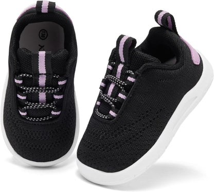 MORENDL Toddler Slip On Sneakers Baby Walking Shoes Non-Slip Breathable Unisex Pink Mesh Lace-Up Athletic Sneakers Infant Running Shoes