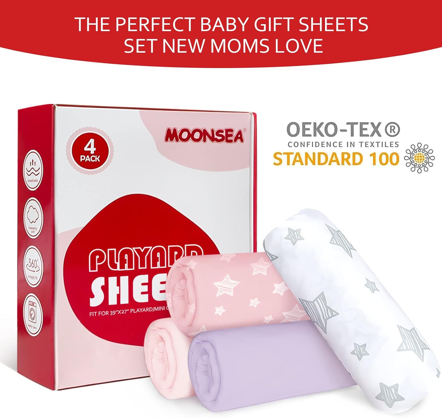 Pack and Play Sheets Girl, 4 Pack Mini Crib Sheets, Stretchy Pack n Play Playard Fitted Sheet