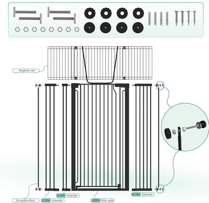 Jiprlak51 Extra Tall Cat Gate for Doorway – 28.5"-48.7" Extra Wide Pet Gate with Adjustable Cat Door Wide,Auto Close, Pressure Mounted, Pet Gate for Cats & Small Dogs, Hallway, Stairs, Kitchen