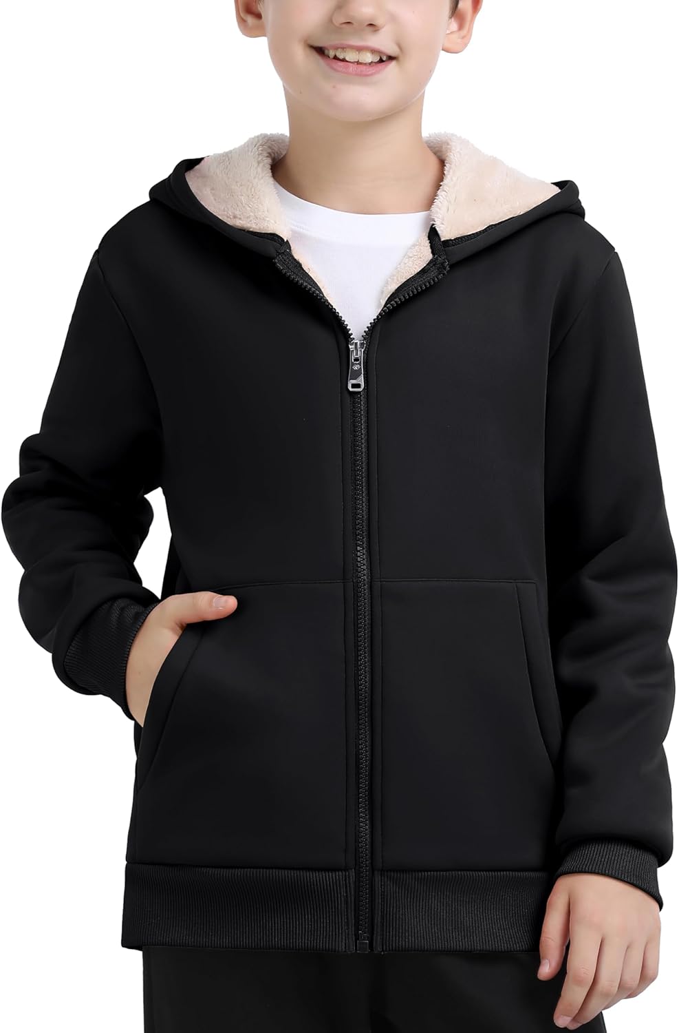 MoFiz Kids Fleece Jackets Sherpa Lined Hoodie Jacket Hooded Zip up Sweatshirt Coats for Boys Girls Winter Casual Outerwear