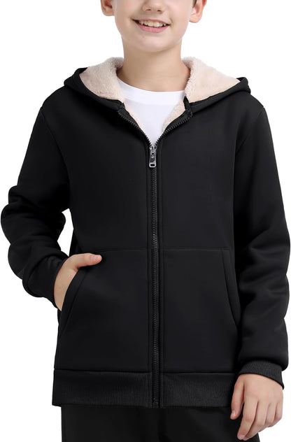 MoFiz Kids Fleece Jackets Sherpa Lined Hoodie Jacket Hooded Zip up Sweatshirt Coats for Boys Girls Winter Casual Outerwear