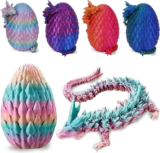 Cessfle 3D Printed Dragon in Egg, Crystal Dragon Eggs with Dragon Inside, Full Articulated Dragon Eggs 3D Dragon Toys, Mystery Dragon Egg for House of Dragon, 3D Printed Animals Fidget Toys
