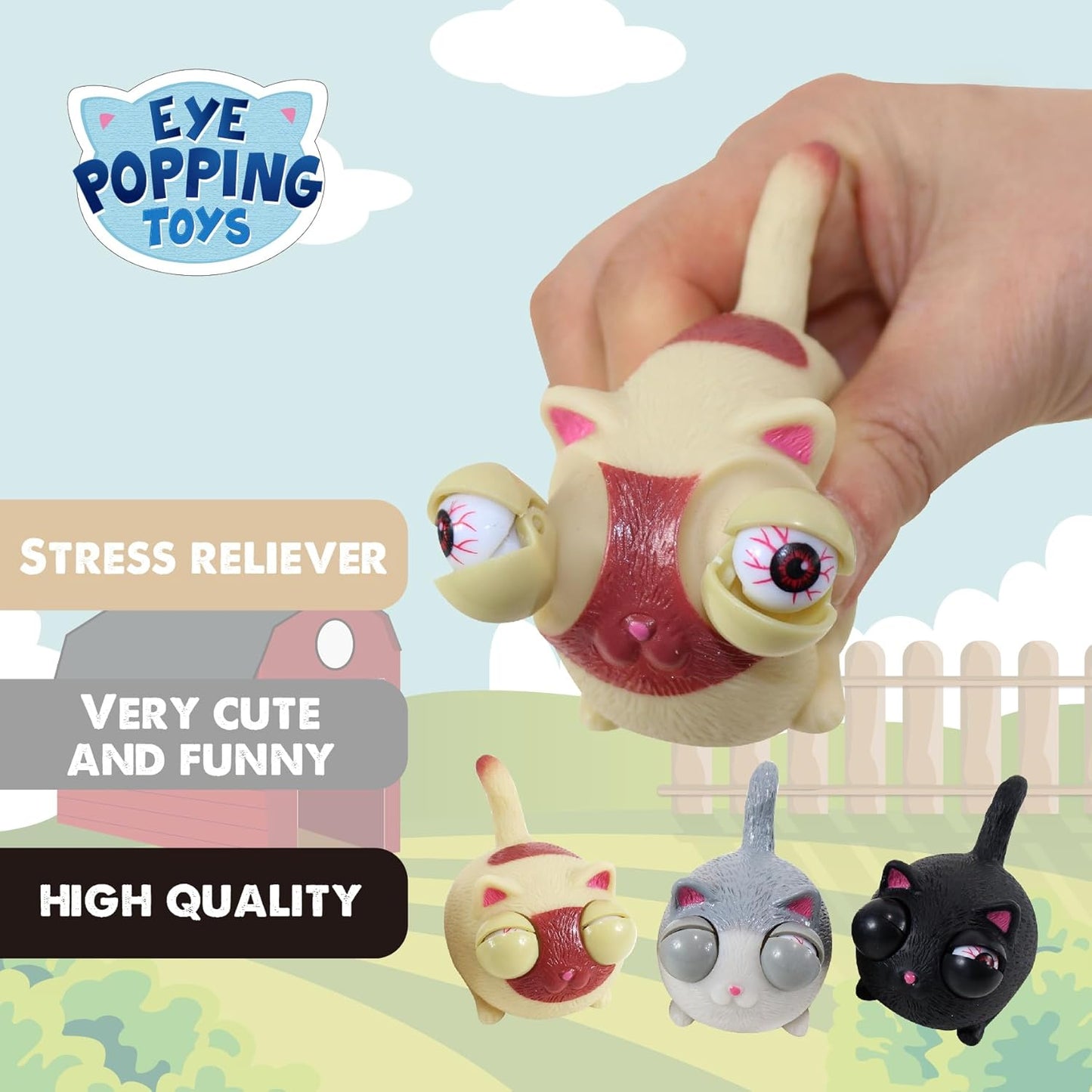 Fidget Toys,Eye Popping Squishy Toys,3 Pack,Cat Fidget Toys,Squishies for Autism, ADHD and Quitting Bad Habits,Non-Toxic