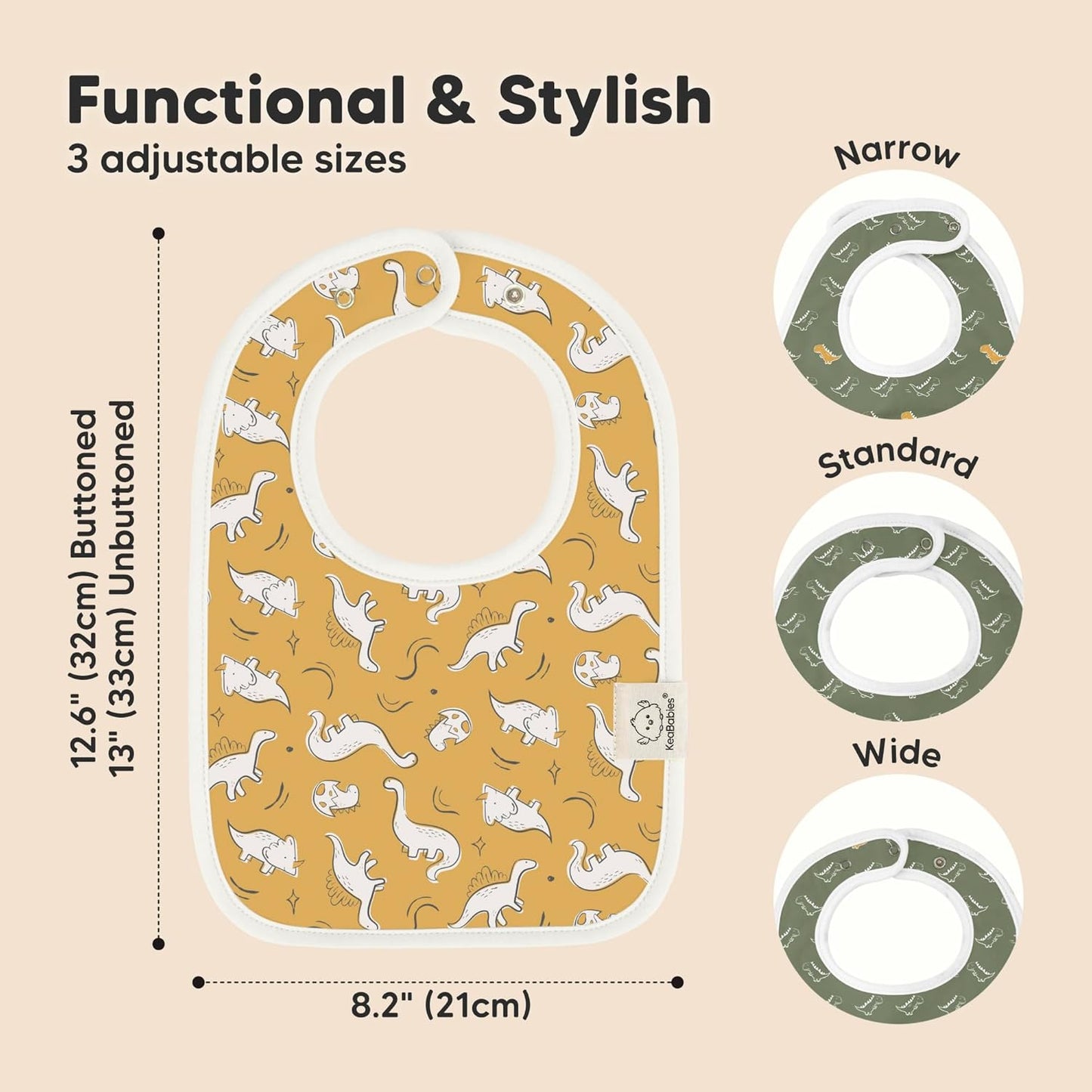 KeaBabies 8-Pack Organic Baby Bibs for Boys, Girls - Super Absorbent Cotton Drool Bibs for Baby Girl & Boy, Teething Toddler, Drooling Newborn, Ultra Soft & Machine Washable (Mesozoic)