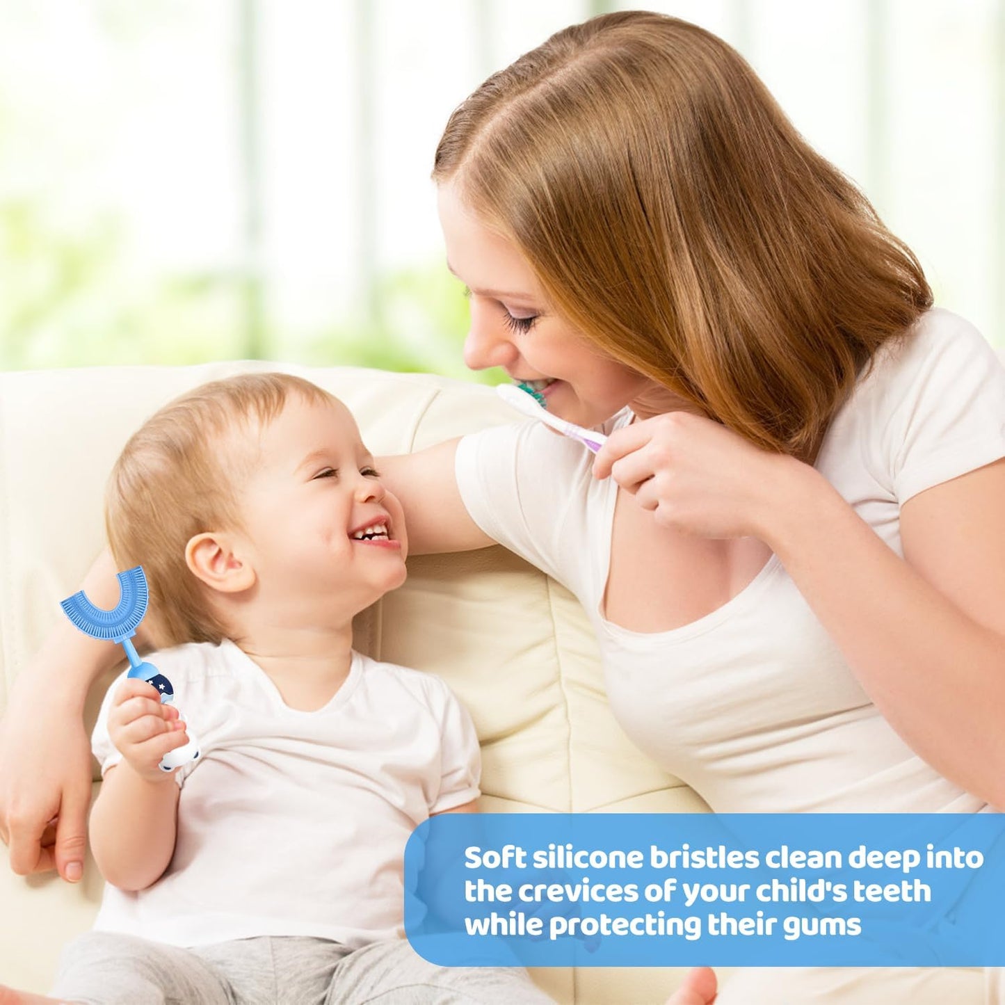 U-Shaped Toothbrush for Kids Ages 2-7， Soft Food-Grade Silicone for Sensitive Gums， 360° Teeth