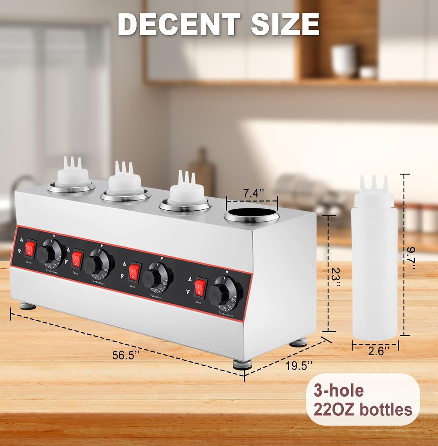 Sauce Warmer Dispenser Sauce Bottle Warmer Nacho Cheese Warmer Dispenser with 650ml Bottles, Bottle