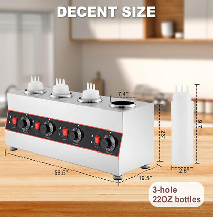 Sauce Warmer Dispenser Sauce Bottle Warmer Nacho Cheese Warmer Dispenser with 650ml Bottles, Bottle