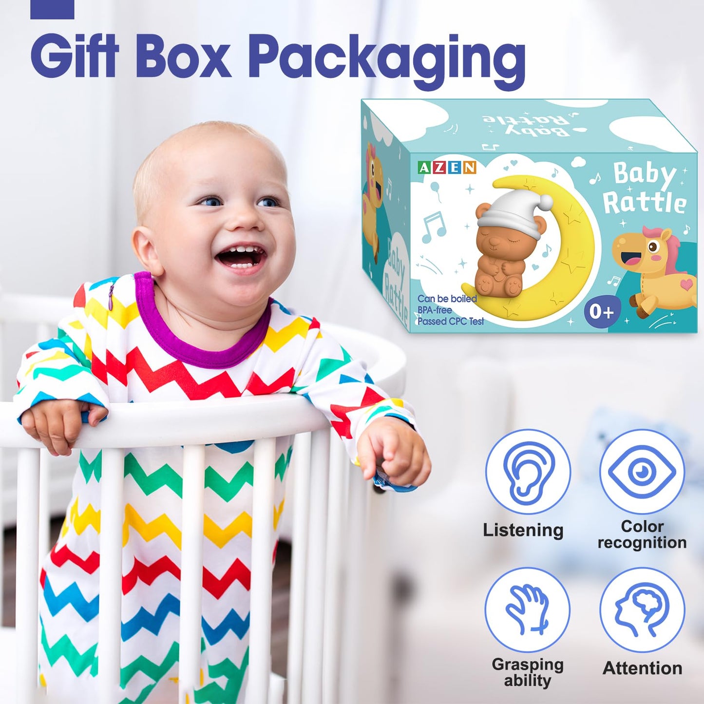 AZEN 16 Pack Baby Rattles Teething Toys 3-6 Months, Baby Toys 0-6 Months, Newborn Infant Toys 6-12
