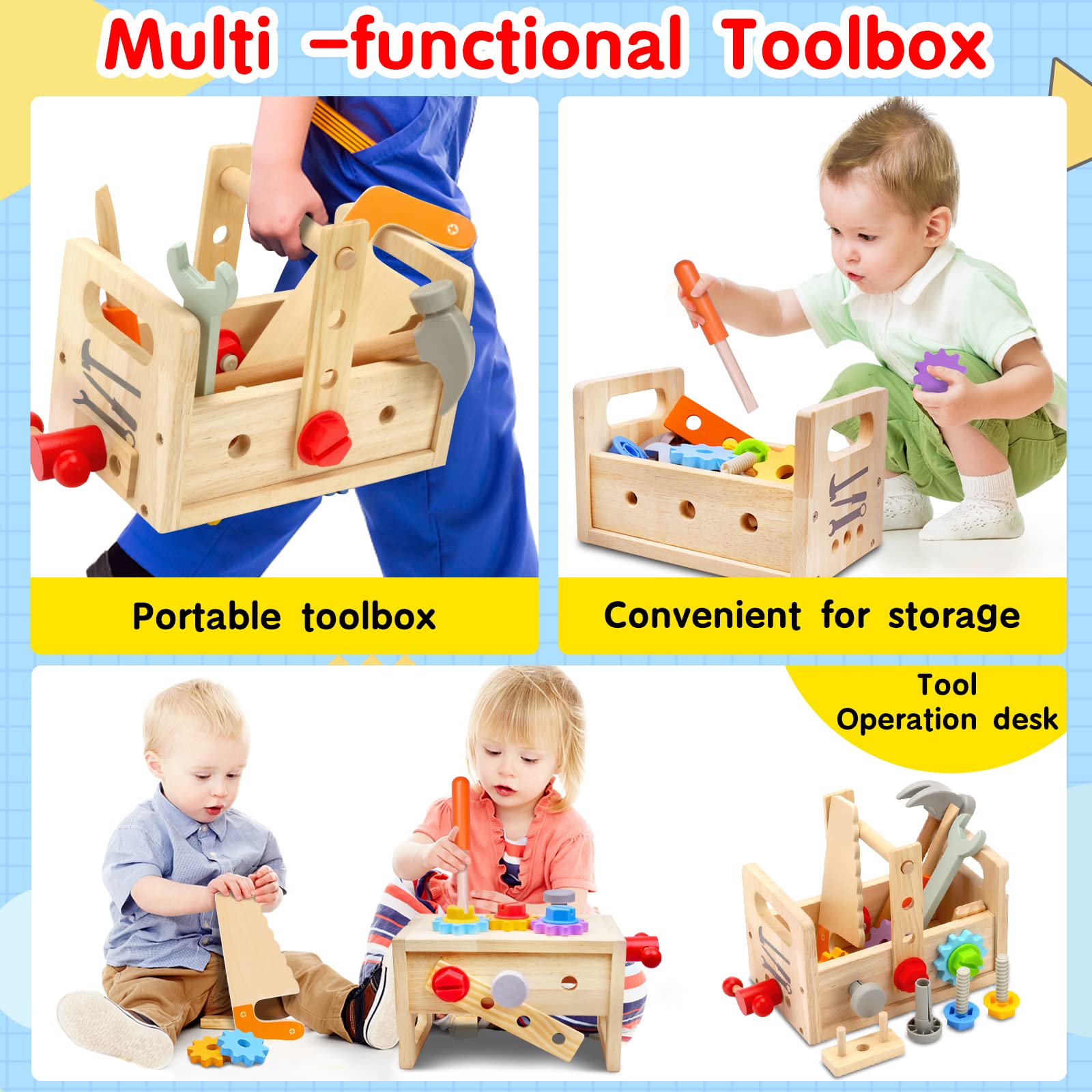 Mgtfbg Kids Tool Set - 29Pcs Wooden Toddler Tool Set with Tool Box