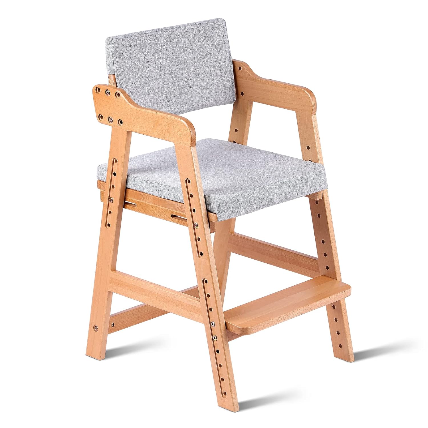 Ezebaby Wooden High Chair, Adjustable Highchair for Toddlers to Teens with Steps, Kids Dining