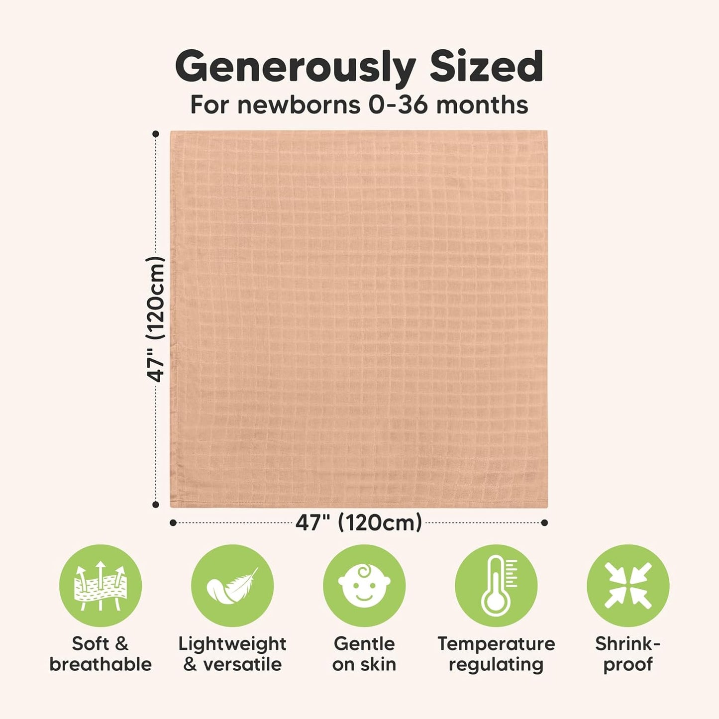 4-Pack Muslin Swaddle Blankets for Boys, Girls - Organic Baby Swaddles for Newborns, Soft &