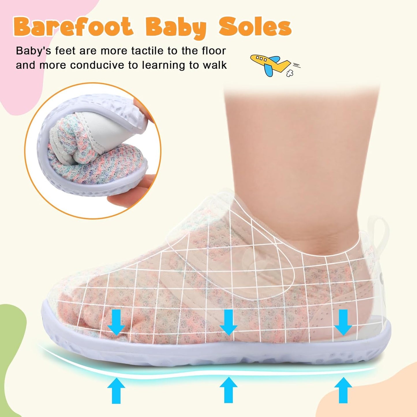 FEETCITY Baby Walking Shoes Barefoot Baby Shoes Infant Sneakers Newborn Crib Shoe Lightweight Flexible Slip On Shoe