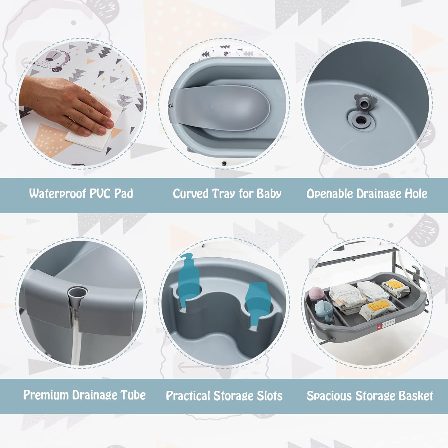 BABY JOY Baby Bathtub with Changing Table, Foldable Infant Diaper Changing Station with Storage