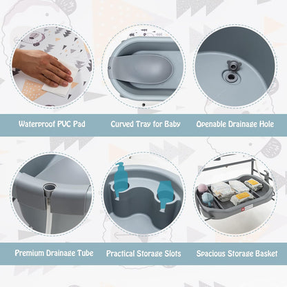 BABY JOY Baby Bathtub with Changing Table, Foldable Infant Diaper Changing Station with Storage