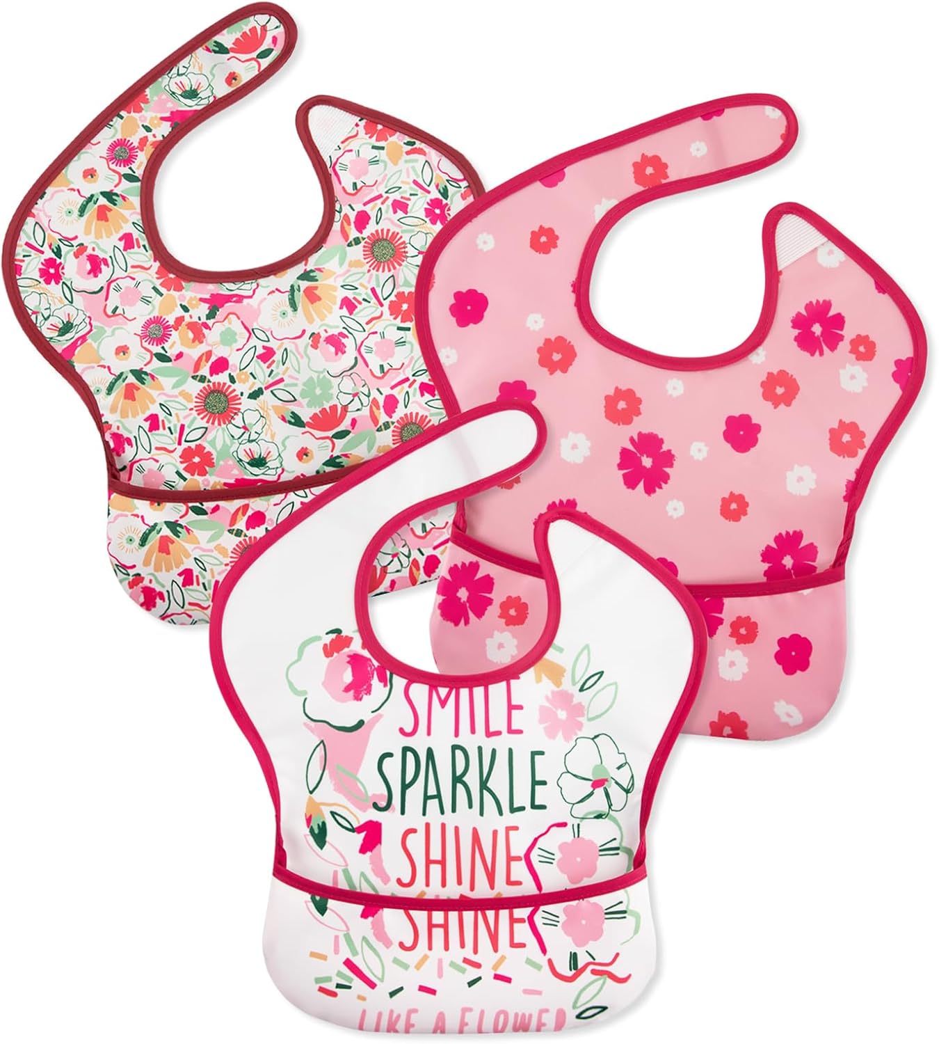 Mess Proof Baby Bib 3 Pack, Waterproof Led Weaning Baby Feeding Bibs with Food Catcher, Travel