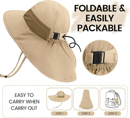 Baby Sun Hat with Neck Flap for Sun Protection Toddler Beach Hat UPF 50+ Outdoors 0-6 Years Boys Girls