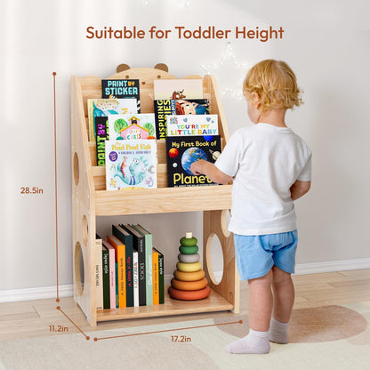 Woodtoe 5 Tier Montessori Bookshelf with Toy Storage, Large Toddler Bookshelf with Chalkboard, Baby