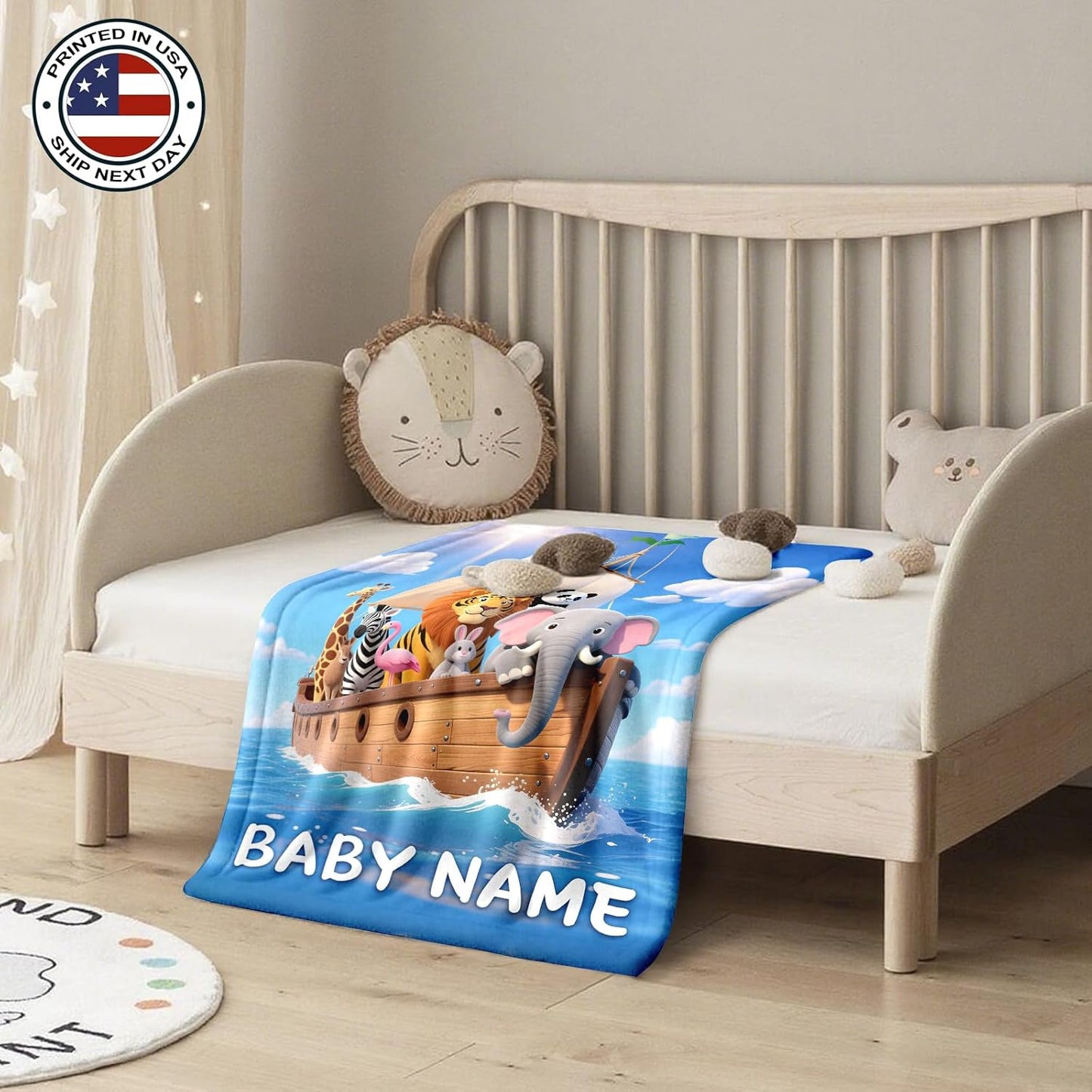 Ship Next Day, Personalized Baby Blanket – Printed in USA, Custom Baby Blanket for Boys & Girls