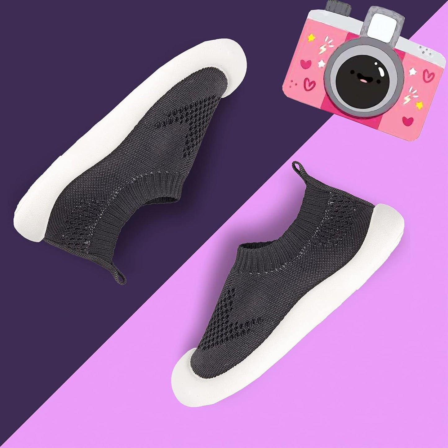 Baby First-Walking Shoes 1-4 Years Kid Shoes Trainers Toddler Infant Boys Girls Soft Sole Non Slip Cotton Canvas Mesh Breathable Lightweight TPR Material Slip-on Sneakers Outdoor