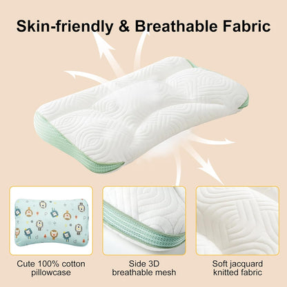 Reidio 1Pc Toddler Pillows with Removable Cotton Pillowcase Ergonomic Design Toddler Pillows for Sleeping Toddler Neck Pillow Kids Pillows Machine Washable 14x20in (Rose)