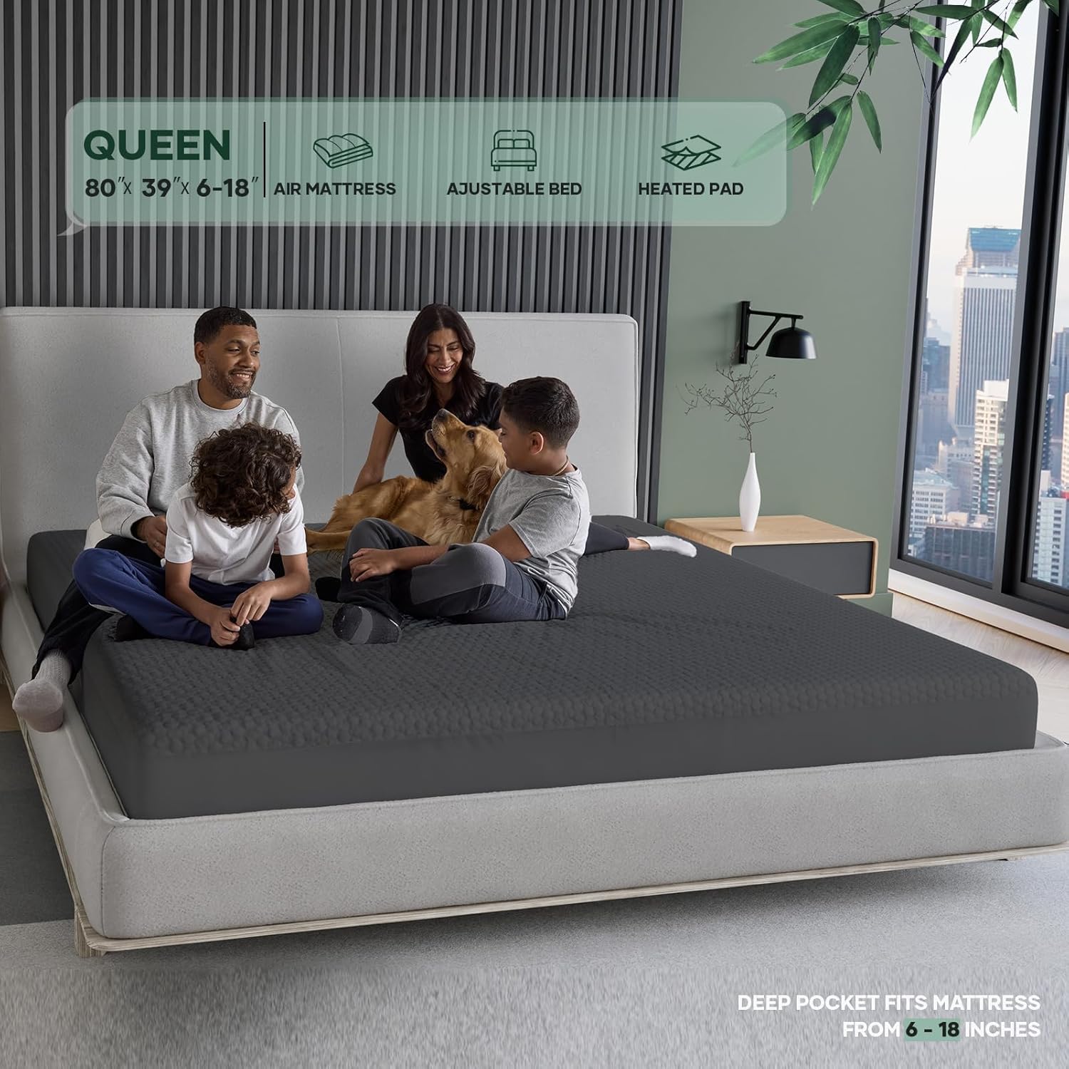 OhGeni 100% Waterproof Mattress Protector, Queen-Gray Size Mattress Pad, Fits 6"-20" Mattresses