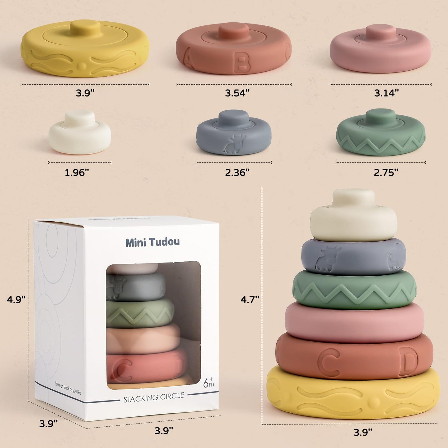 Mini Tudou Stacking Nesting Rings Baby Toy 6 PCS 4.7in for 6 Months+