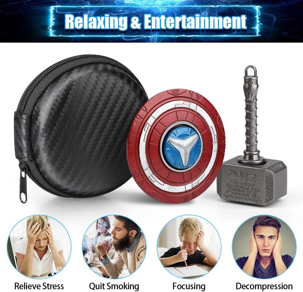 Transformable Fidget Spinner, Metal Hand Hammer Fidgit Toy for Kids Adults, Cool Shield Chain Fingertip Gyro Stress Relief Cube for Office, Stocking Stuffer Gifts for Christmas New Year 2 Pack