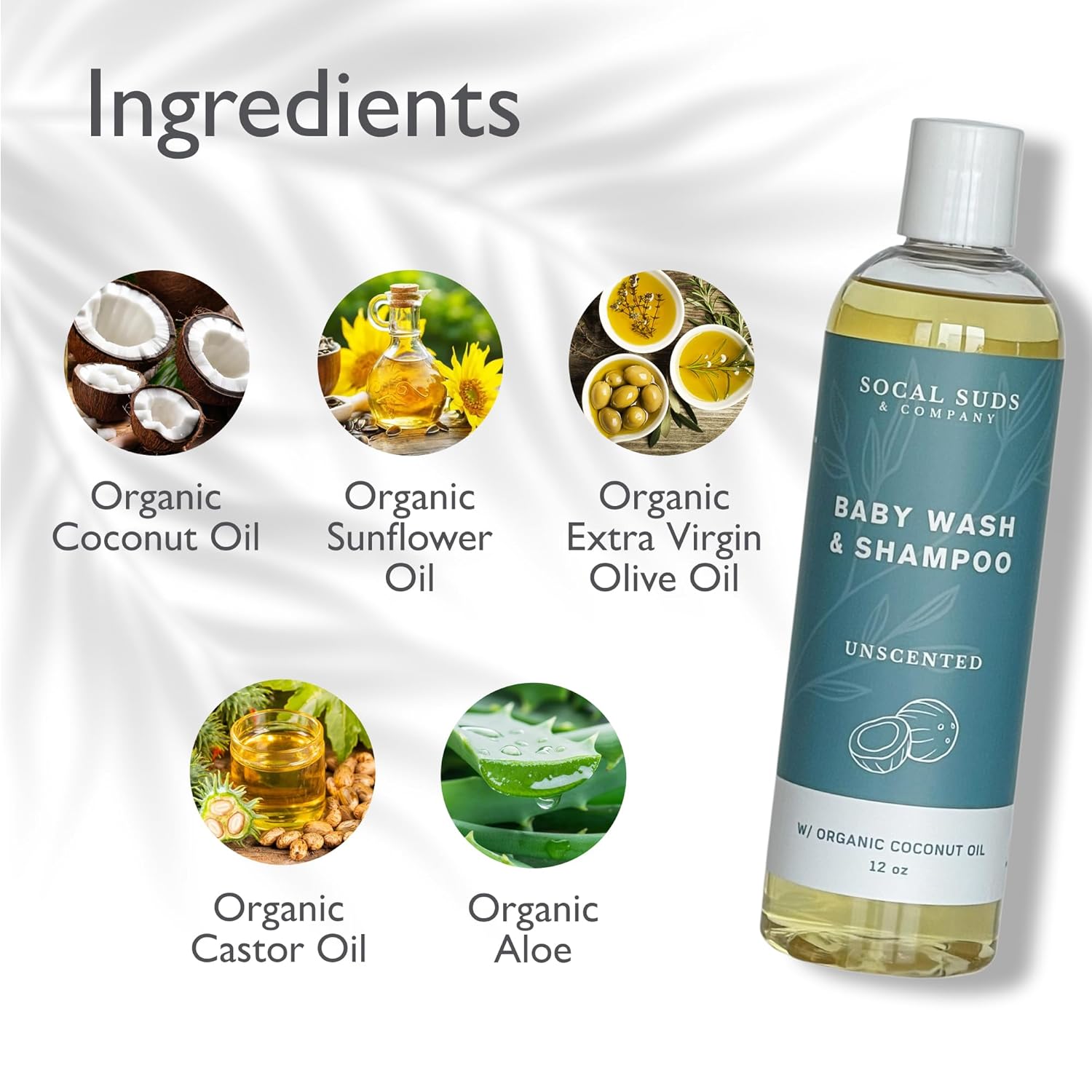 SoCal Suds & Company Baby Shampoo & Body Wash, 2-in-1 Organic Gel - Gentle Castile Soap with