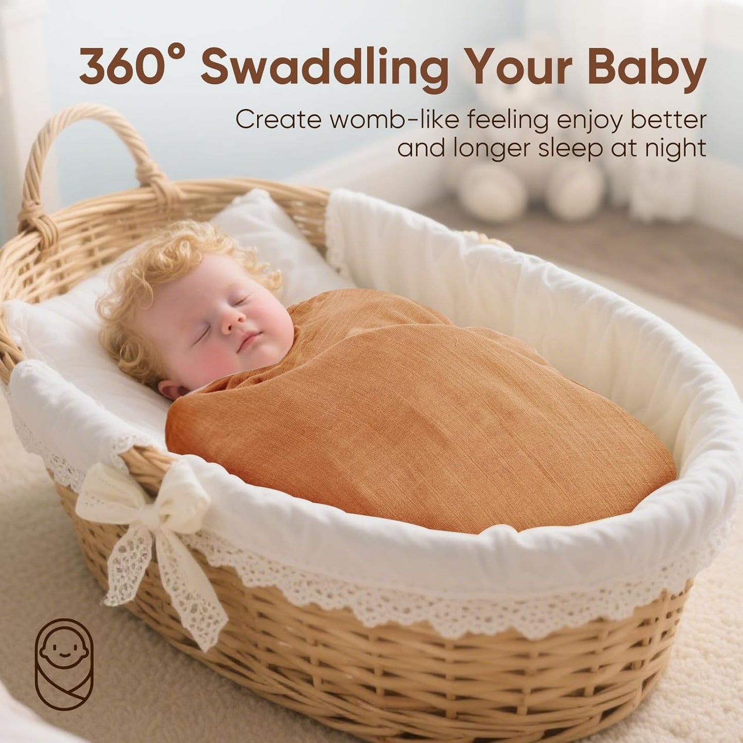 Muslin Swaddle Blankets, Nursery Receiving Blanket for Newborn, Baby Swaddle Wrap Soft Silky &