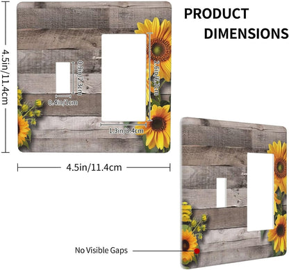 Sunflower Rustic Brown Gray Wood Outlet Covers 1 Toggle 1 Rocker Combination Decorative Wall Plate