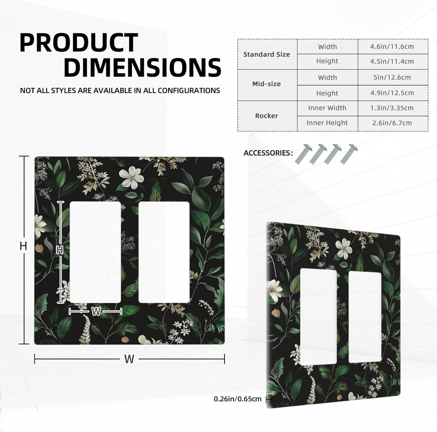 Decorative Outlet Covers Rustic Green Leaves White Flower 2 Gang Wall Plate Double Rocker Two Switch Wall Cover Plate Light Switch Cover Plate Faceplate for Country Bedroom Home Decor