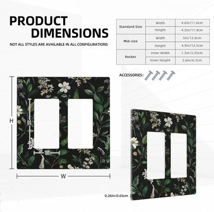 Decorative Outlet Covers Rustic Green Leaves White Flower 2 Gang Wall Plate Double Rocker Two Switch Wall Cover Plate Light Switch Cover Plate Faceplate for Country Bedroom Home Decor