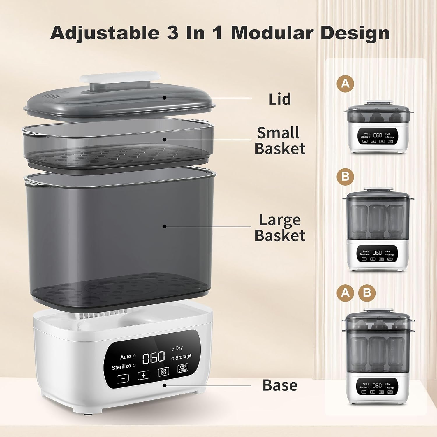 Baby Bottle Steamer and Dryer, Electric Steamer and Dryer for Baby Bottles, 4-in-1 Bottle Steamer