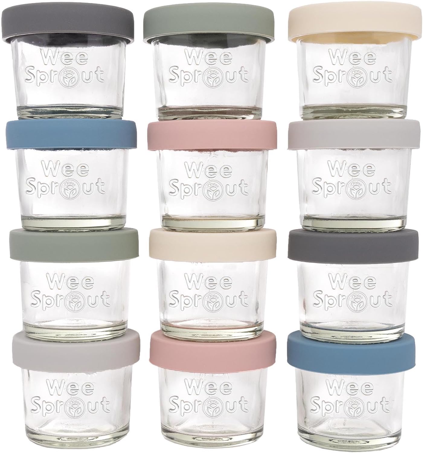 WeeSprout Glass Baby Food Storage Jars w/Lids (4 oz, 12 Pack Set) Snack, Puree, Reusable Small