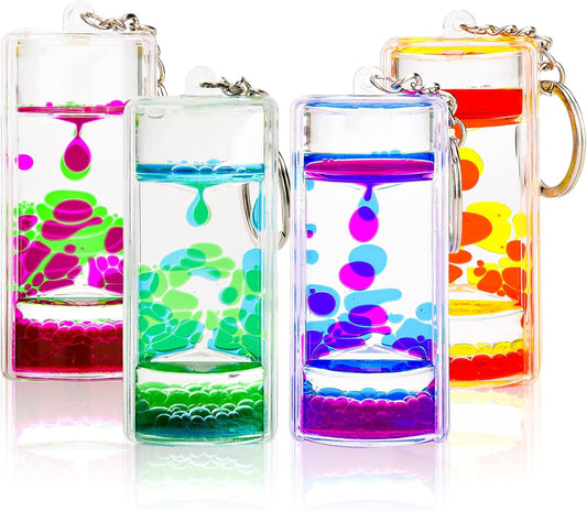 4 Pack Colorful Liquid Motion Keychain, Acrylic Sensory Toy for Stress Relief, Holiday Gift for Kids & Adults