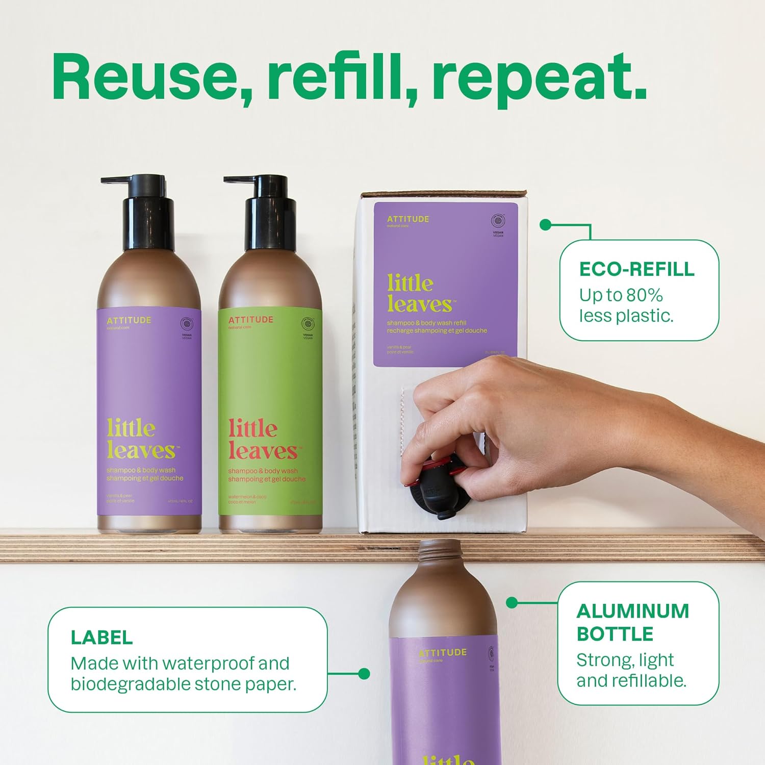ATTITUDE Shampoo and Body Wash for Kids, EWG Verified Hair and Body Cleanser, Dermatologically