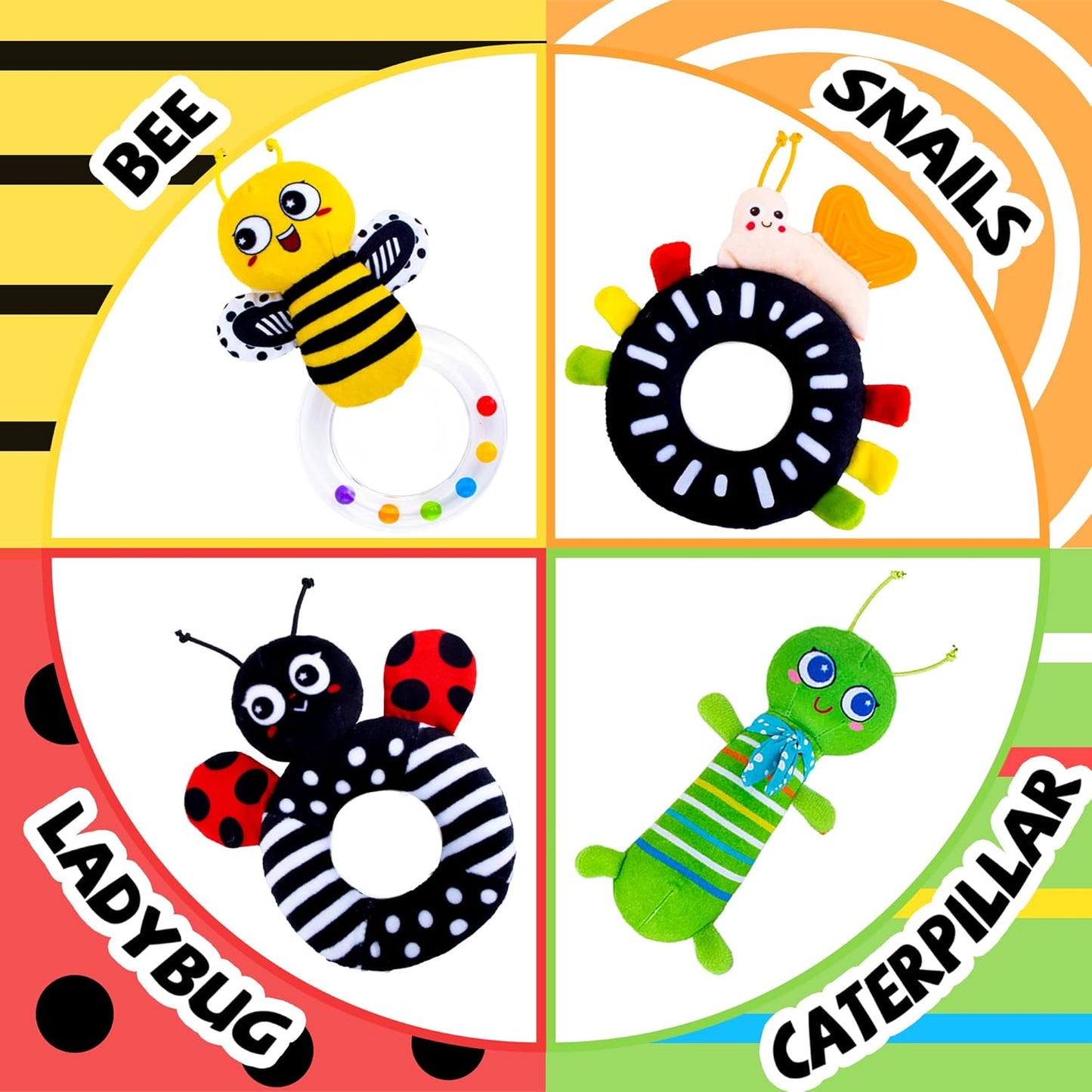 Baby Rattle Toys, Infant Soft Stuffed Animal Rattles Set - Sensory Development Toys, Baby Toys Stuffed Animals Soft Crinkle Sensory Handbells Baby Rattles, Soft Busy Toys for Toddlers Boys Girls