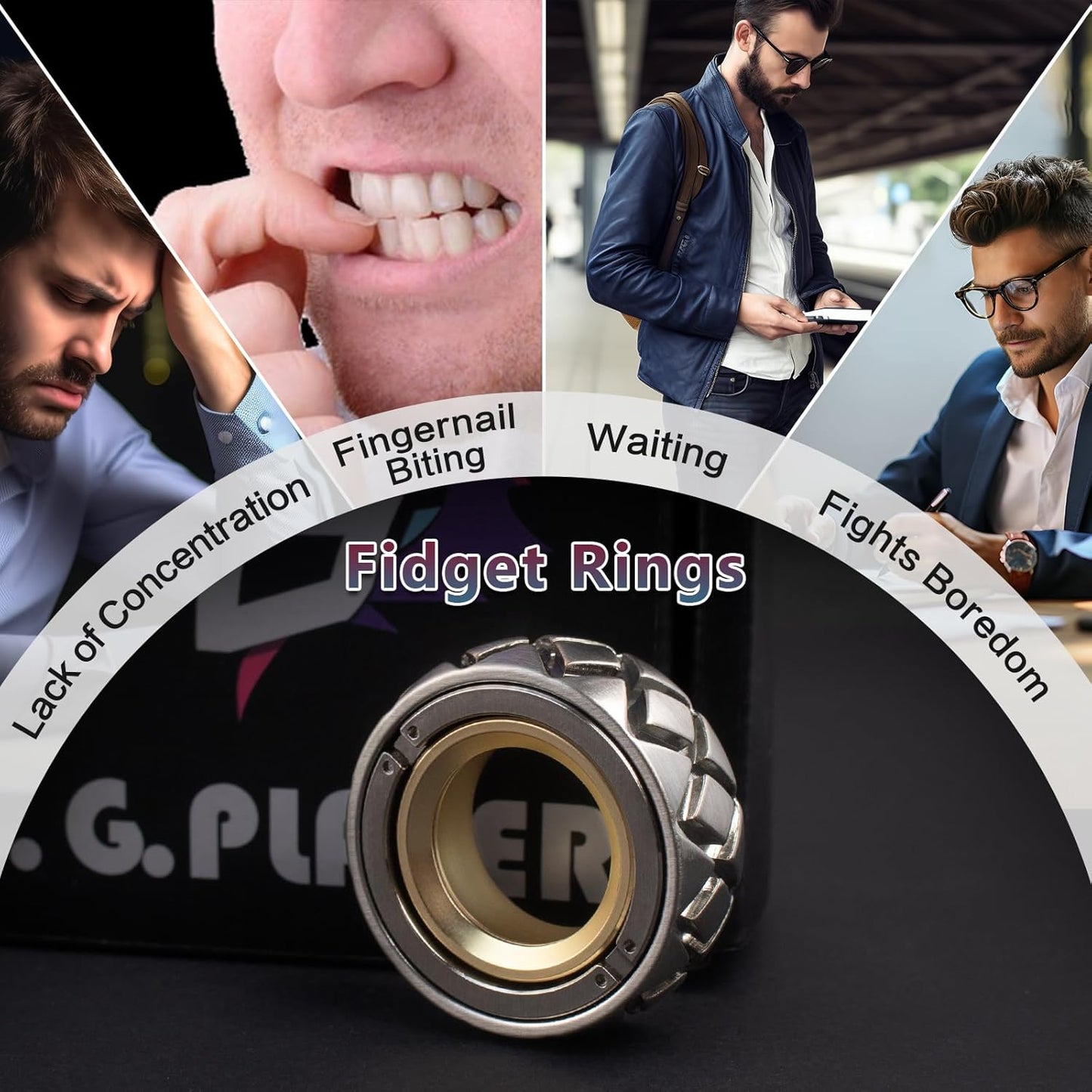 Metal Fidget Ring - Adjustable Spinner Ring Magnet Fidget Toys Adults, Office Desk Toys for Adults EDC Fidget Slider for Stress Relief & Anxiety (X)