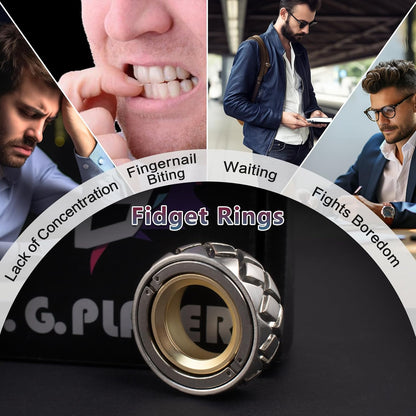 Metal Fidget Ring - Adjustable Spinner Ring Magnet Fidget Toys Adults, Office Desk Toys for Adults EDC Fidget Slider for Stress Relief & Anxiety (X)