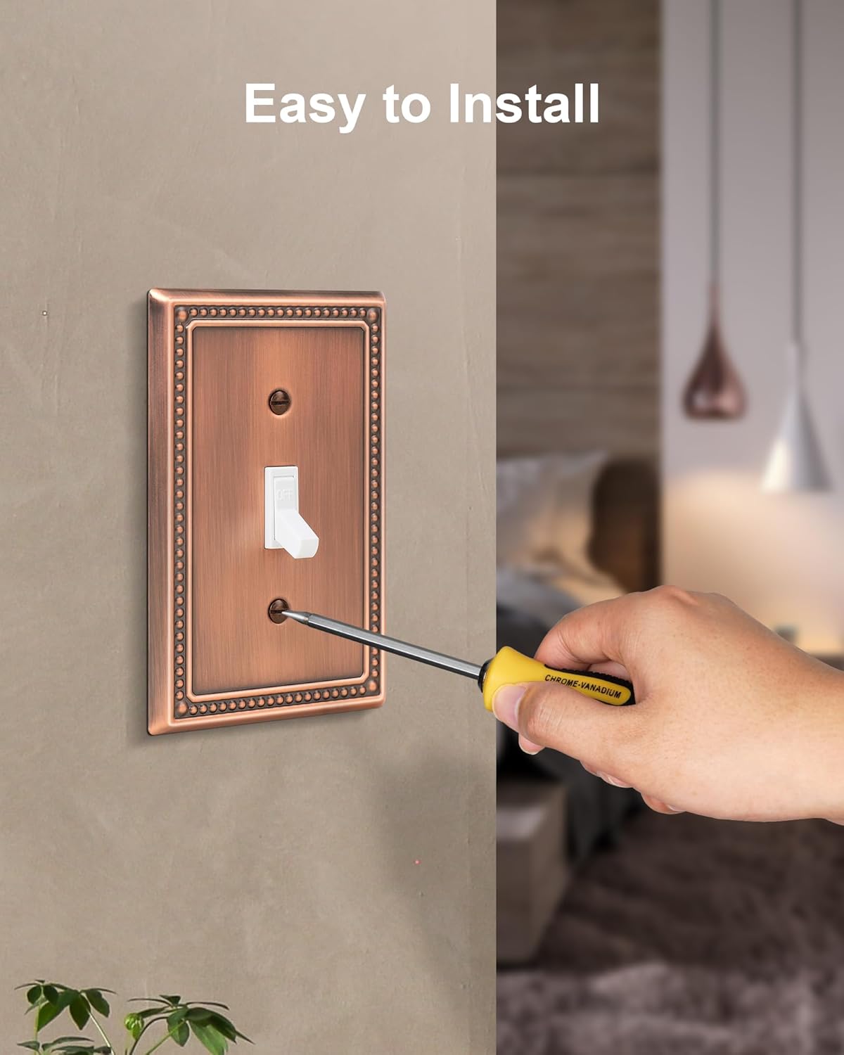 4-Pack Single Toggle Light Switch Cover Plate, Pearls Decorative Switch Plate Covers, Antique