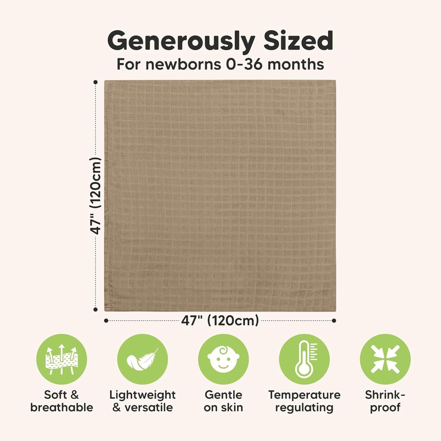 4-Pack Muslin Swaddle Blankets for Boys, Girls - Organic Baby Swaddles for Newborns, Soft &