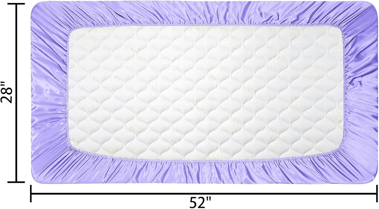2 Pack Satin Soft Crib Sheet for Baby with Sensitive Hair Silky Baby Mattress Sheet Pink and Violet