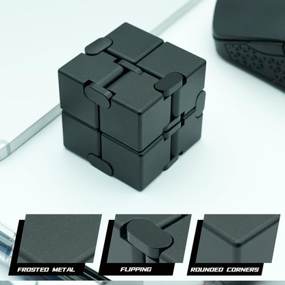 Easter Basket Stuffers, Infinity Cube Fidget Toys for Adults Kids Teens, Metal Fidget Toys, Anti Stress Relief Toys Fidget Blocks for Office Desk Toys (Black)
