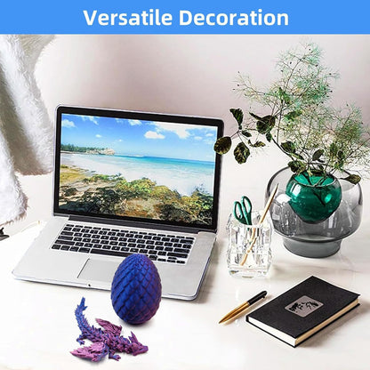 3D Printed Dragon with Wings, 3D Printed Dragon Eggs with Dragon Inside, Dragon Fidget Toy, Articulated Crystal Dragon in Egg, Home Office Decor(Purple)
