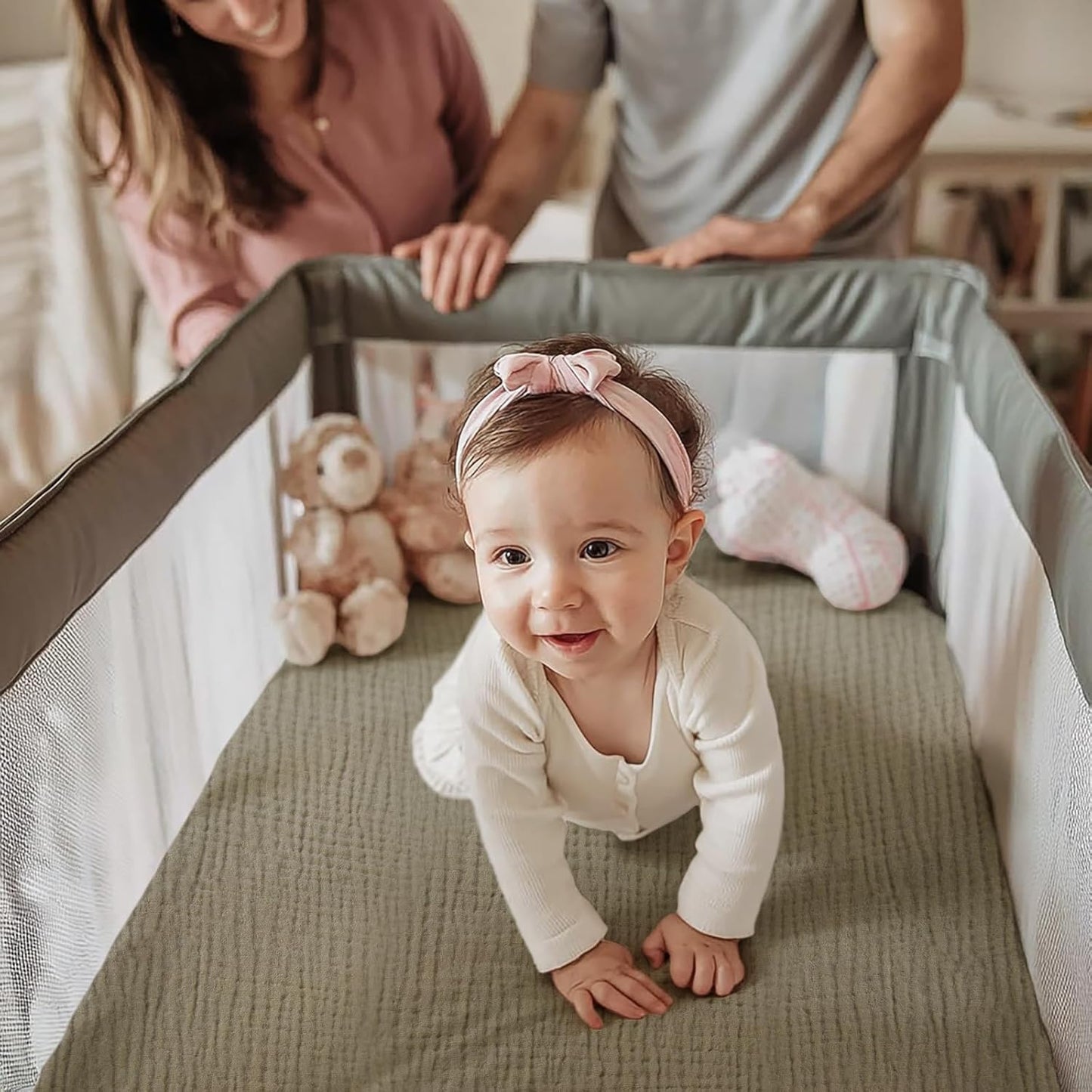 lulumoon Pack and Play Sheets Muslin: Cotton Fitted Sheets for Baby Trend Pack N Play - Soft