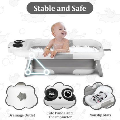 Foldable Baby Bathtub, Lightweight Bathtub for Infants to Toddlers with Soft Cushion & Thermometer