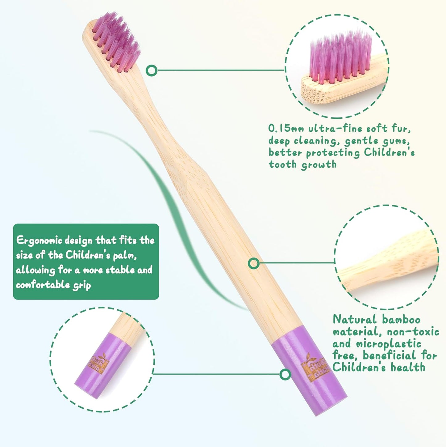 Kids Bamboo Toothbrushes, BPA-Free Soft Bristles, Eco-Friendly Natural Wooden Toddler Toothbrush