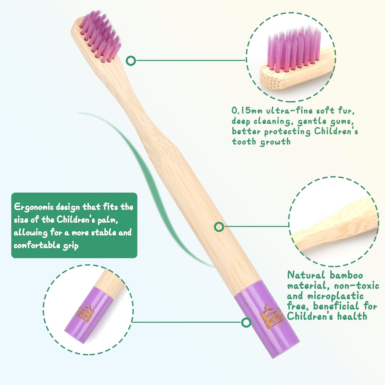 Kids Bamboo Toothbrushes, BPA-Free Soft Bristles, Eco-Friendly Natural Wooden Toddler Toothbrush