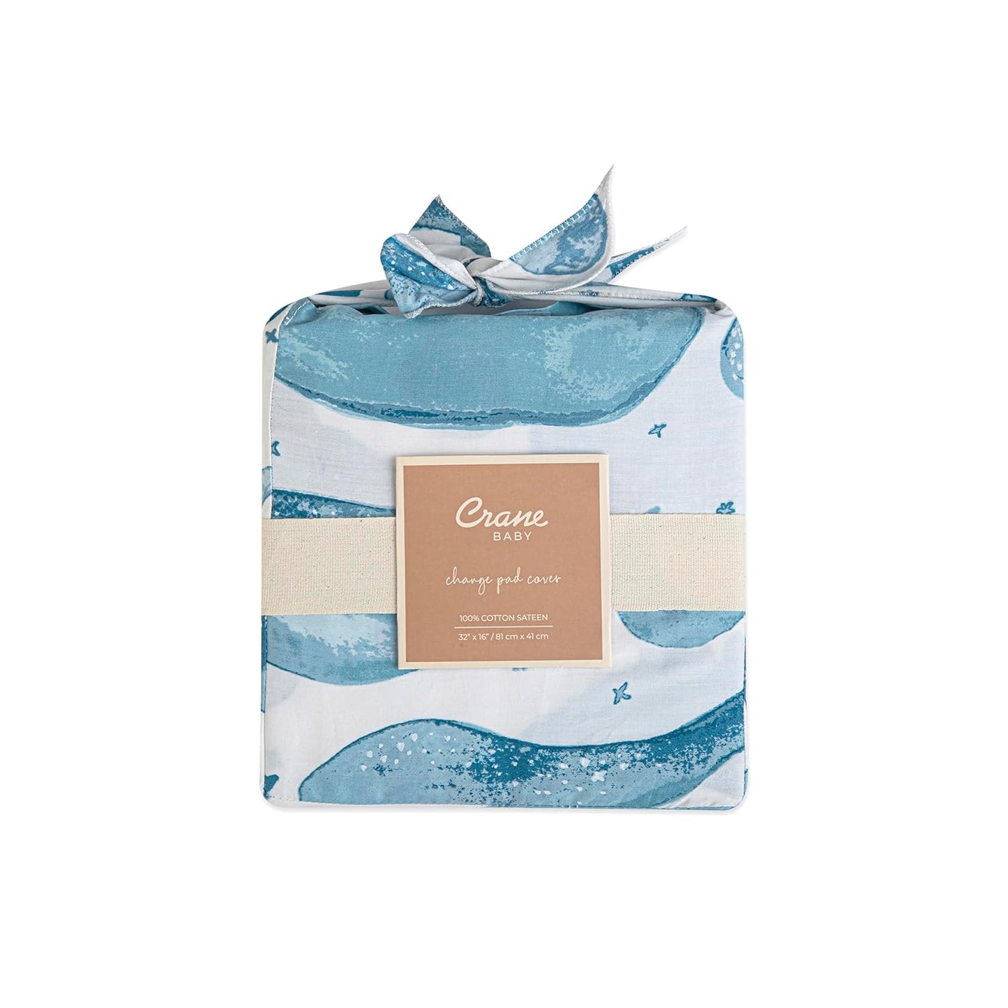 Crane Baby Quilted Changing Pad Cover with Animal Print, Breathable Cotton Sateen, Fits Standard 16?�X32??Pads, Ocean Whale Blue